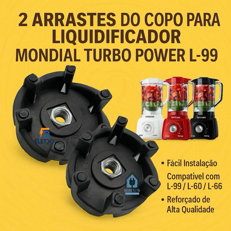 2 Arrastes do Copo para Liquidificador Mondial Pratic L-97 e Turbo Power L-99