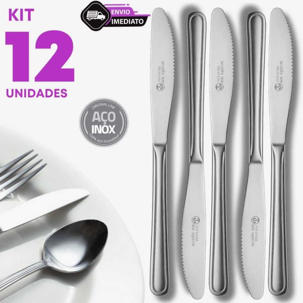 Kit 12 Facas Inox Refeição Buffet Restaurante Cozinha Doméstico Profissional Churrasco Refeitório