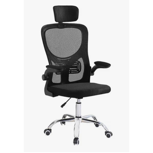 Cadeira Escritório Com Apoio Para Cabeça E Lombar Cor Preta Base Cromada