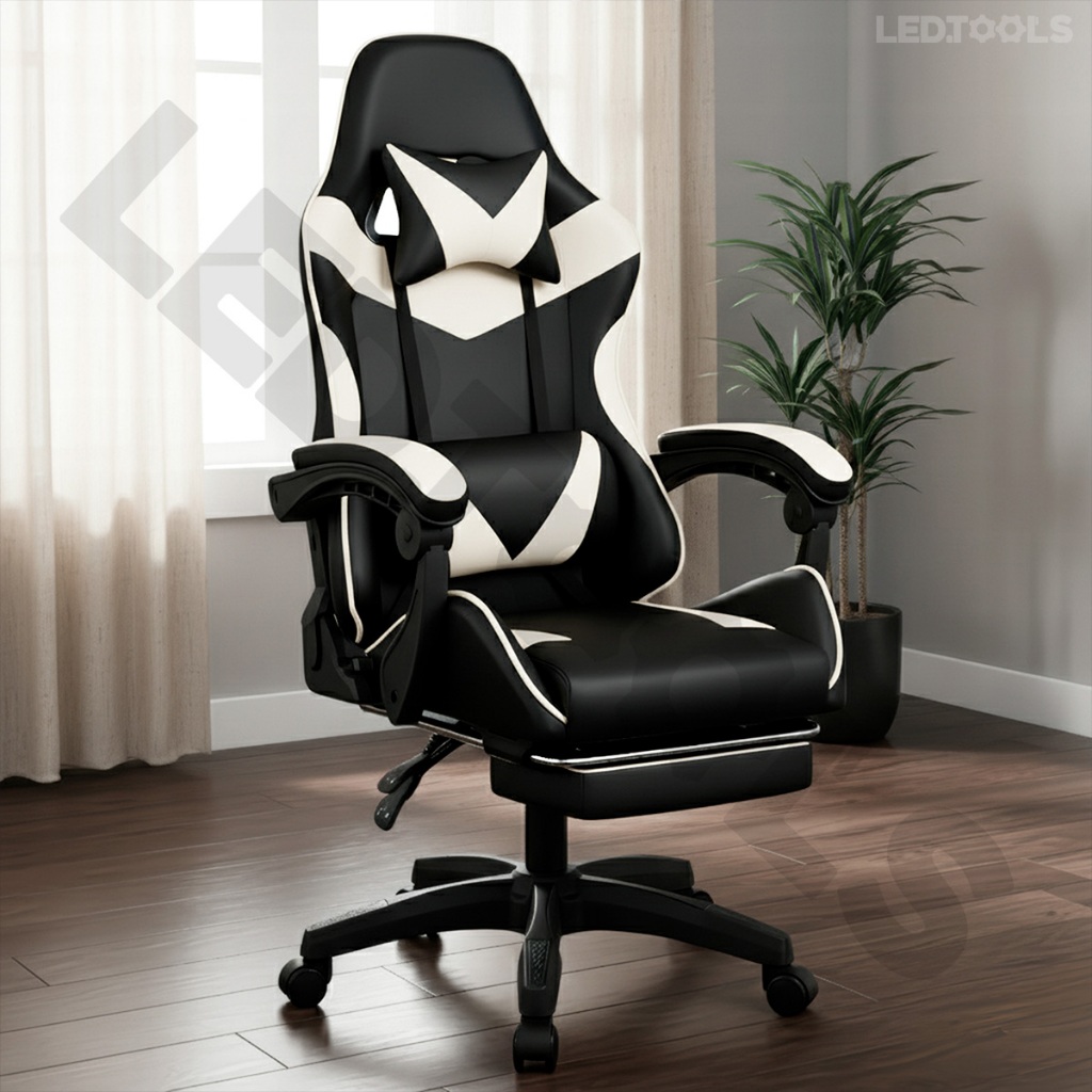 Imagem Cadeira Gamer Jogos e Escritório Reclinável Ergonômica Em Couro Pu Com Apoio Para Pés Confortável