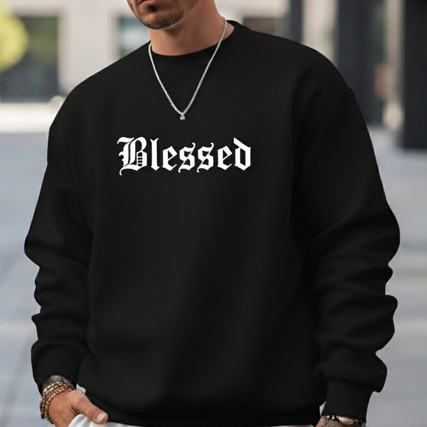 Moletom Masculino Gola Careca Estampado Blessed Streetwear Unlike em Oferta na Shopee