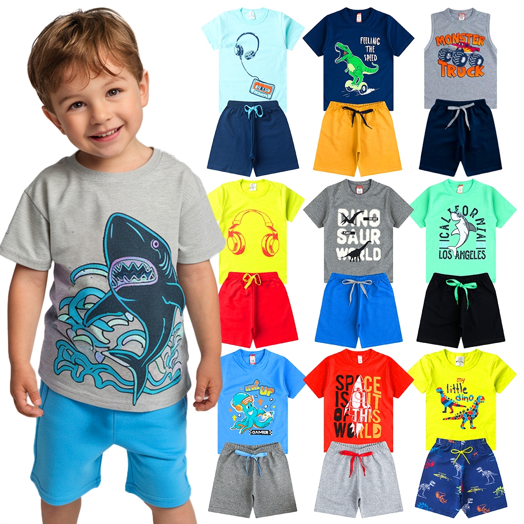 Kit de 6 ou 10 Peças Roupa Infantil Menino Verão Conjunto Criança Masculino Tama