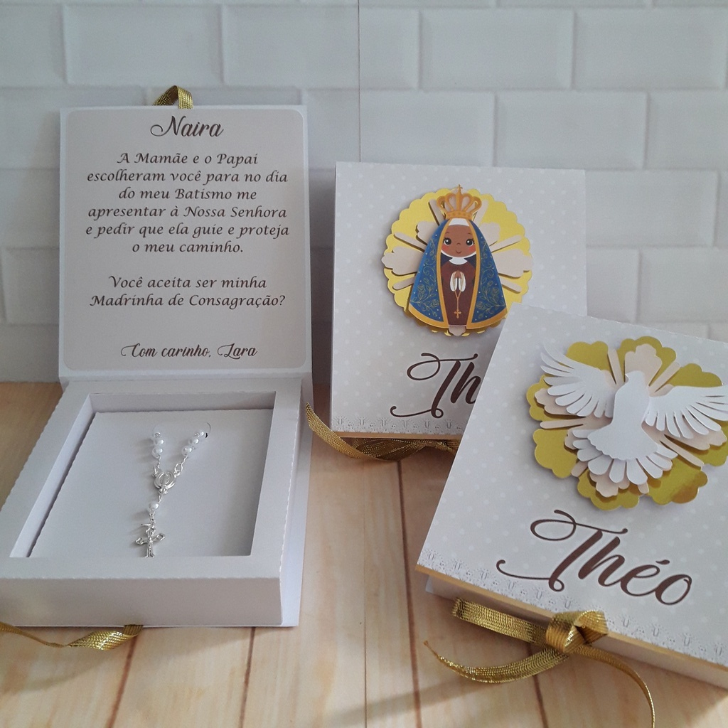 Convite Padrinho e Madrinha Batismo Consagração Nossa Senhora Aparecida em Oferta na Shopee