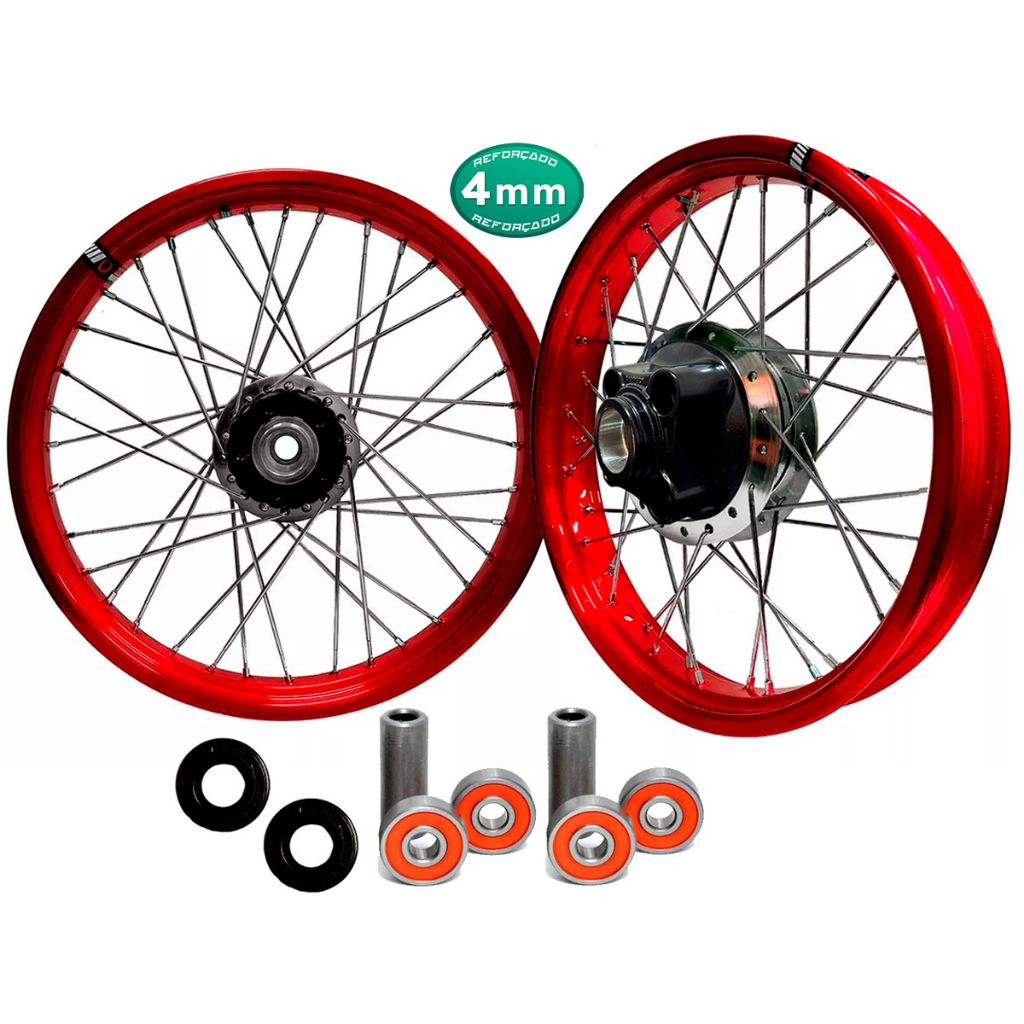 Par Roda Alumínio Vermelho Viper Titan 95/99 Esd Rolamento e Espaçador