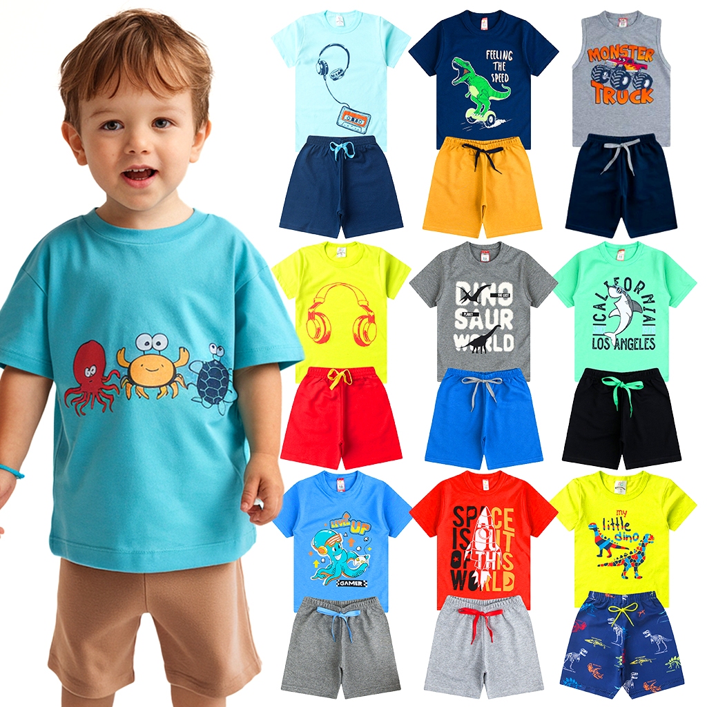 Kit de 6 ou 8 Peças Roupa Infantil Menino Verão Conjunto Criança Masculino Taman