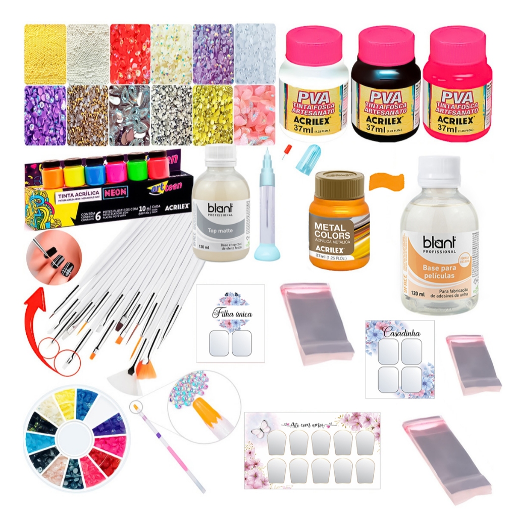Kit Adesivo De Unhas Iniciante Joias De Unha Strass E Pedrarias