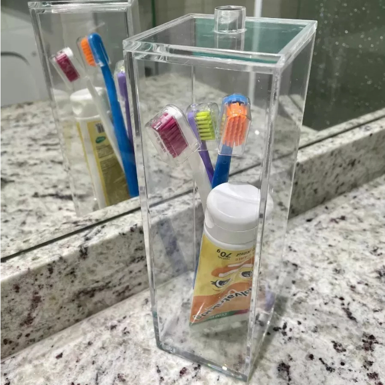 Pote De Acrílico Escova E Pasta De Dente, Multiuso Com Tampa