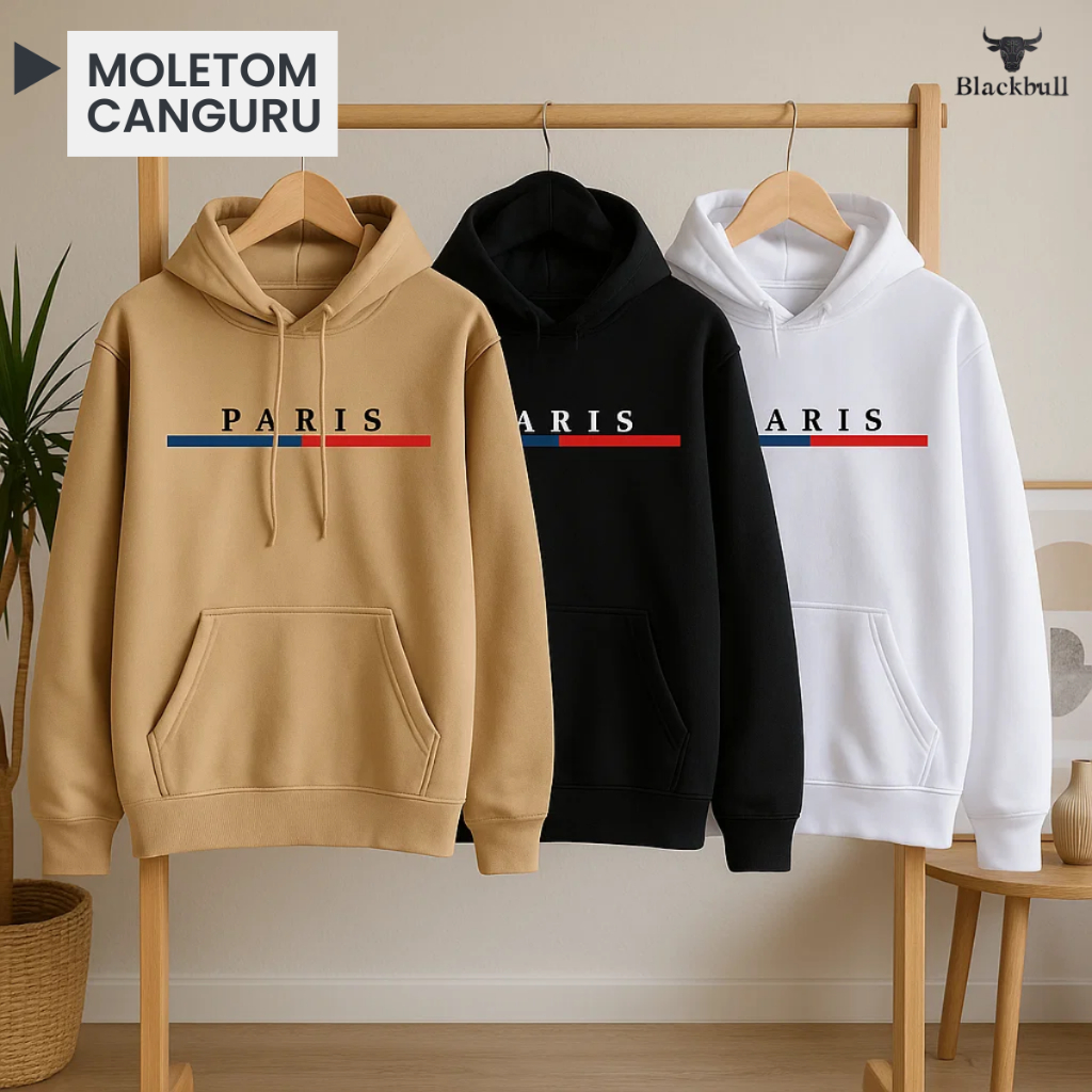 Blusa Frio Casaco Algodão PREMIUM Canguru Estampado Paris ADULTO Não Encolhe Bolso Confortavel