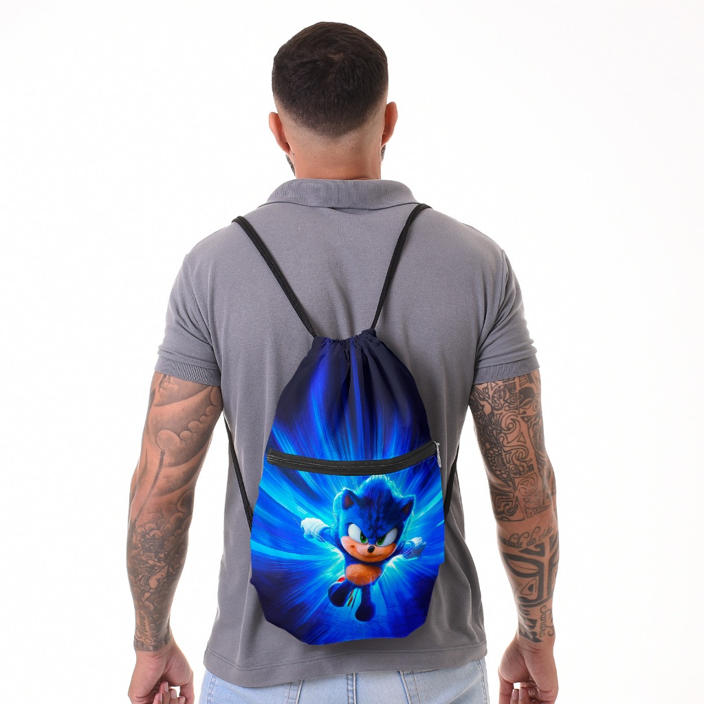 Mochila Saco Coyote® Sonic Hedgehog Reforçada com Alça de Corda