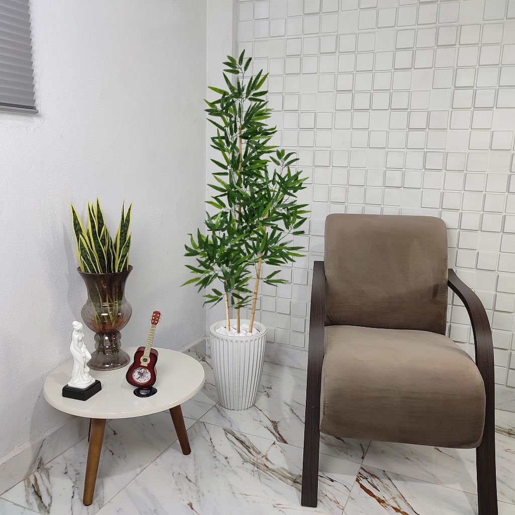 Bambu Artificial Mosso 150cm Grande Pedras Vaso Decorativo
