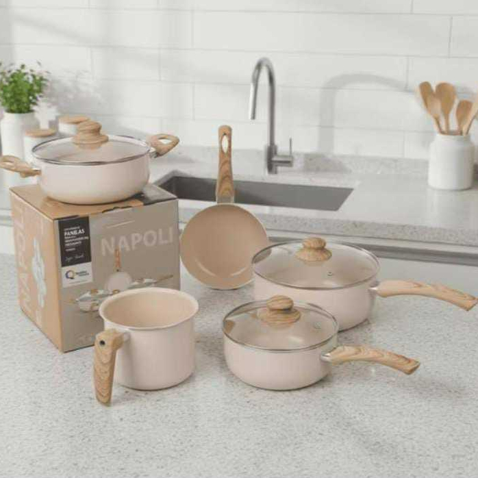 Jogo de Panelas Cerâmica Kit 5 Peças Antiaderente Tampa Vidro