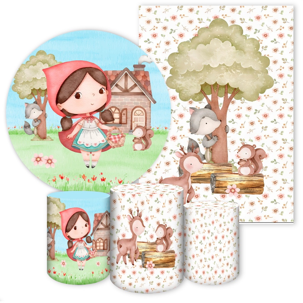 Kit Painel Sublimatico Festivo Tema Chapeuzinho Vermelho Cut Capa 3 Cilindro Painel Romano Painel Redondo Vários Modelos em Oferta na Shopee