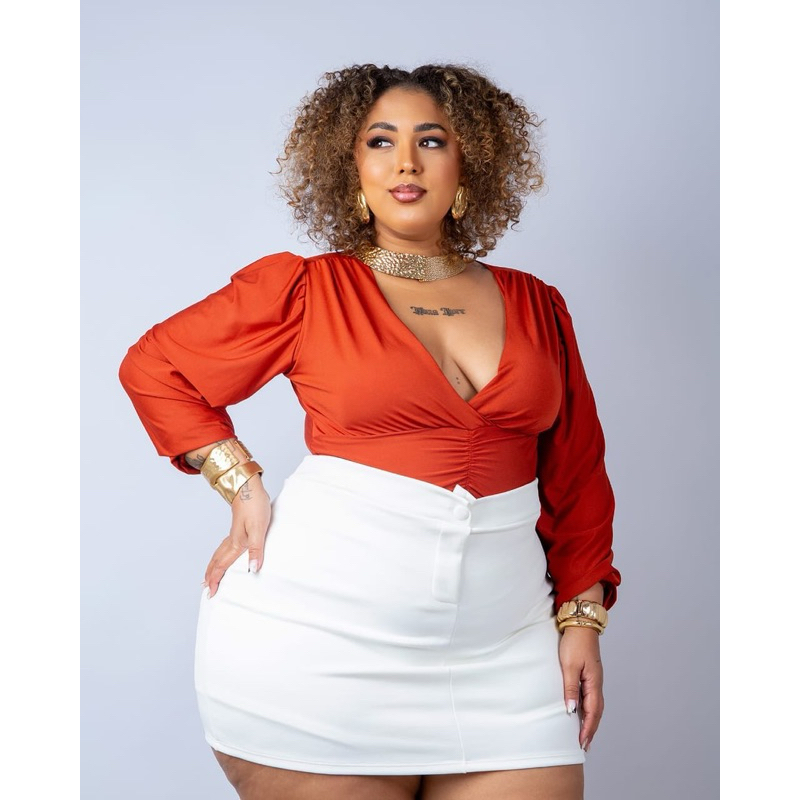 shorts saia plus size neoprene G1 G2 G3 possui elastano e botão forrado com zíper Moda 2025 em Oferta na Shopee