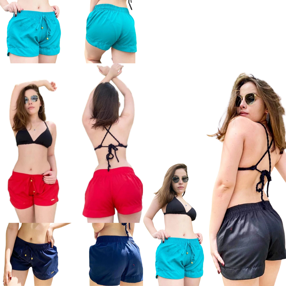 Kit 10 Shorts Tactel Adulto Liso Moda Praia Academia Casual Feminino tecido leve