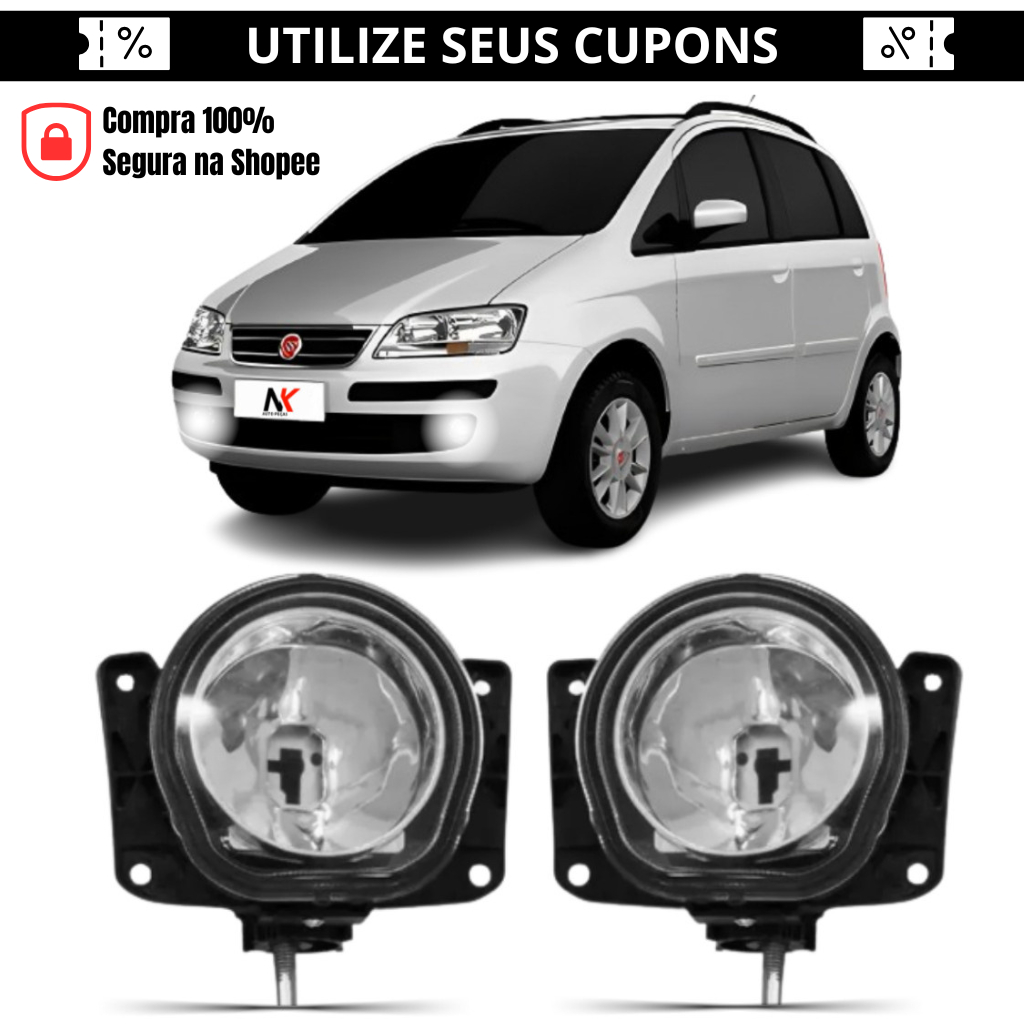 Par Farol Milha Fiat Idea 2004 2005 2006 2007 2008 2009 2010 Kit Auxiliar Com Suporte Milha
