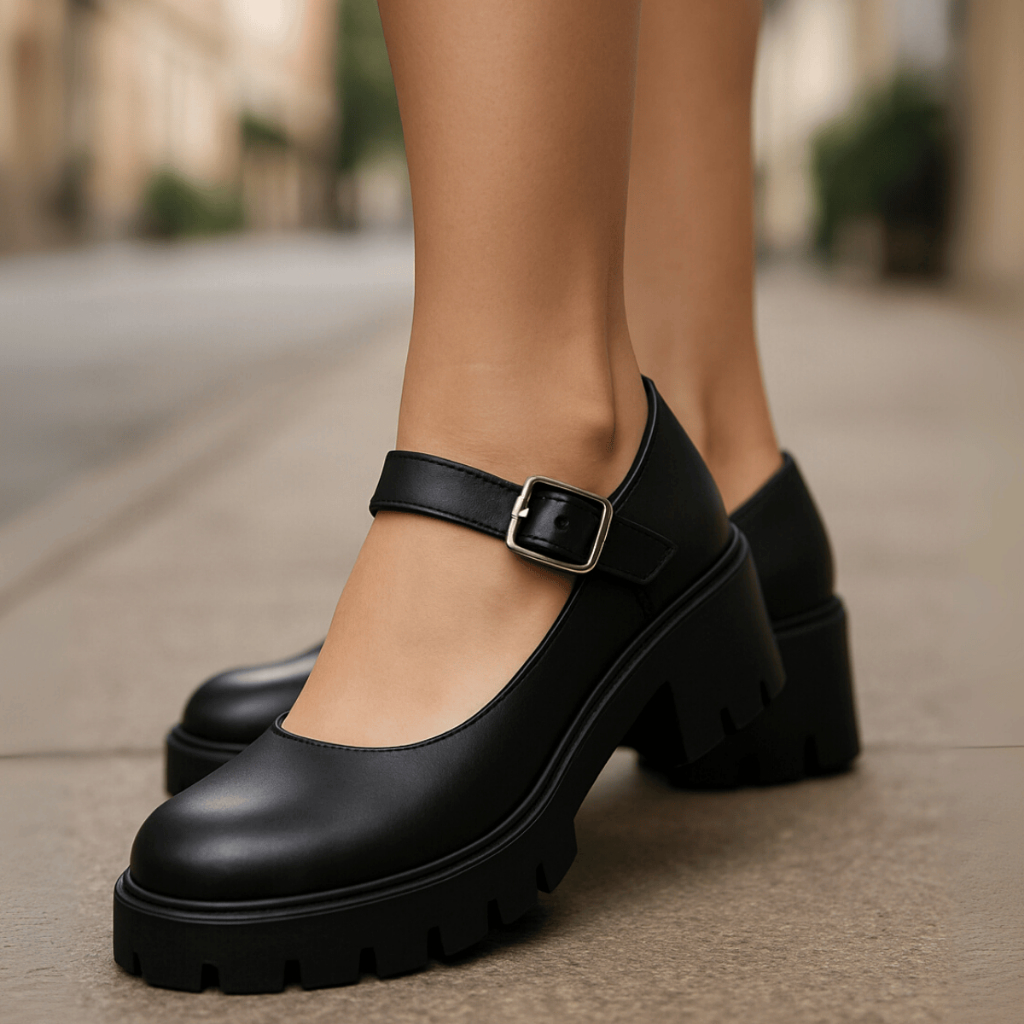 Sandália Feminina Mary Jane Fosca Tratorada Confortável Estilo Moderno Fivela Fecho Lateral Durável