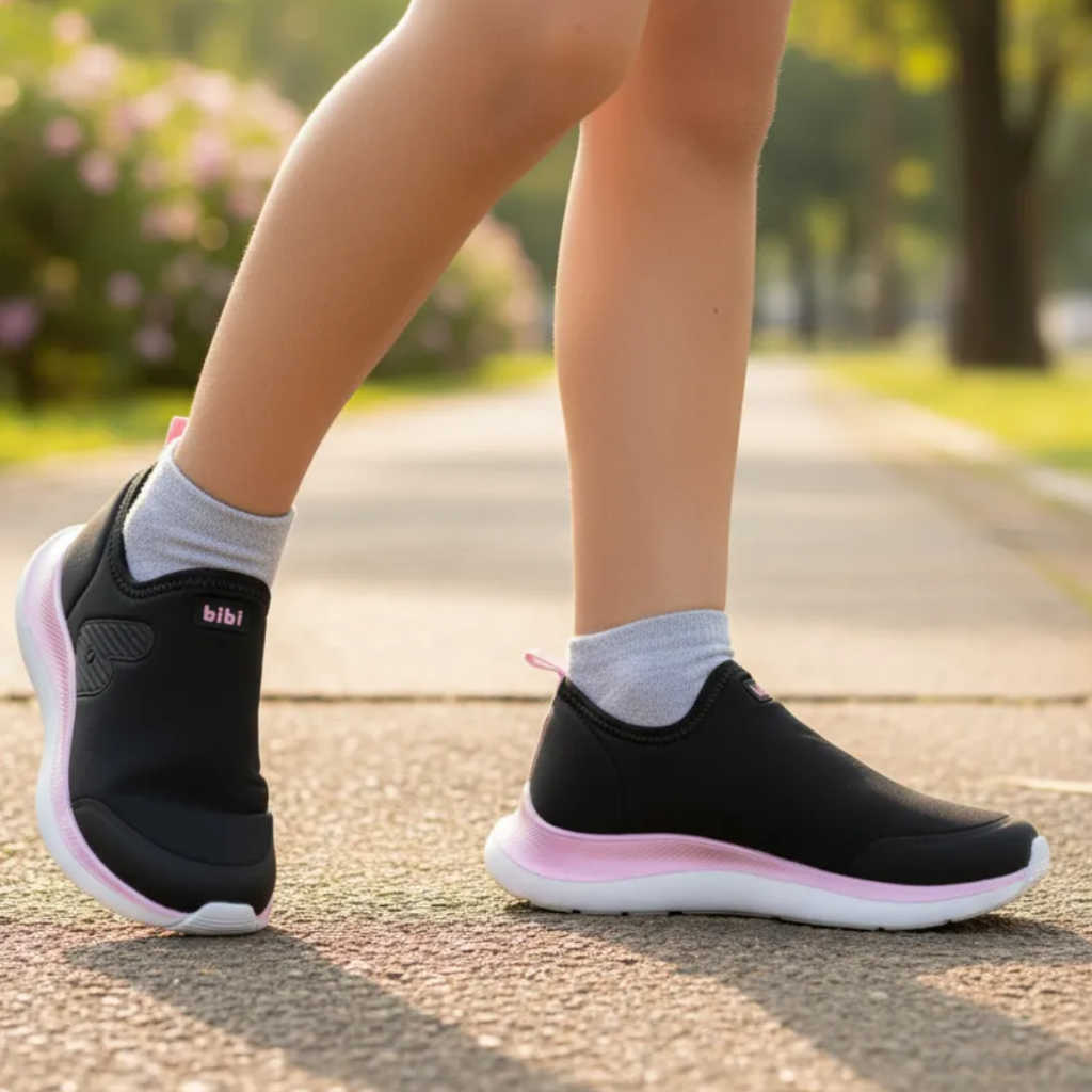 Tênis Bibi Infantil Menina Action Lycra Preto/Rosa Doce