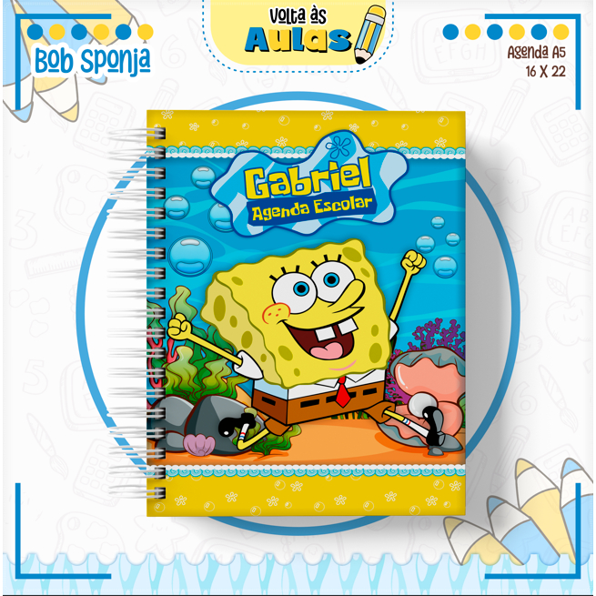 AGENDA ESCOLAR BOB ESPONJA PERSONALIZADA COM NOME- AGENDA BOB ESPONJA ESCOLAR -