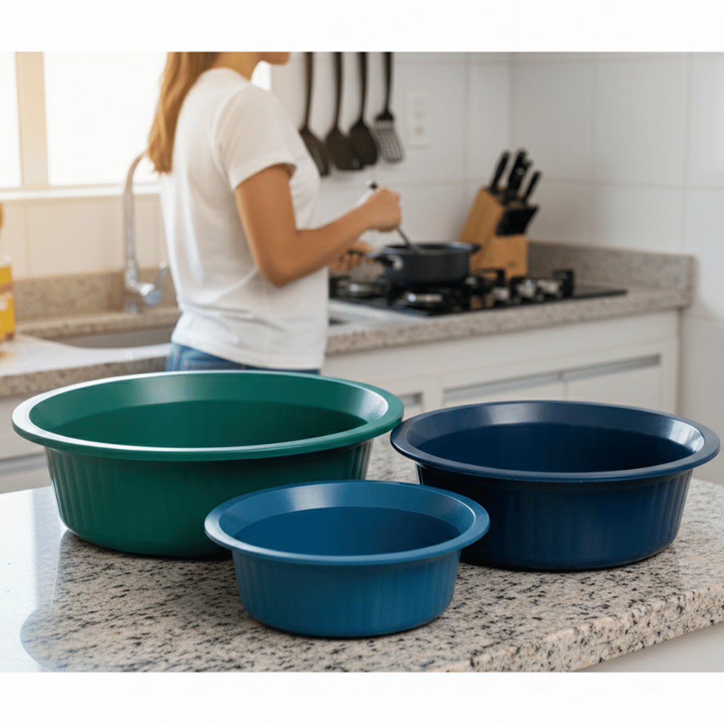 Kit com 3 Bacia Bowl Pote Limpeza Lavanderia Cozinha Banheiro Prepara Alimento Saladeira P M G (1,3 L/ 2,6 L / 5 L)