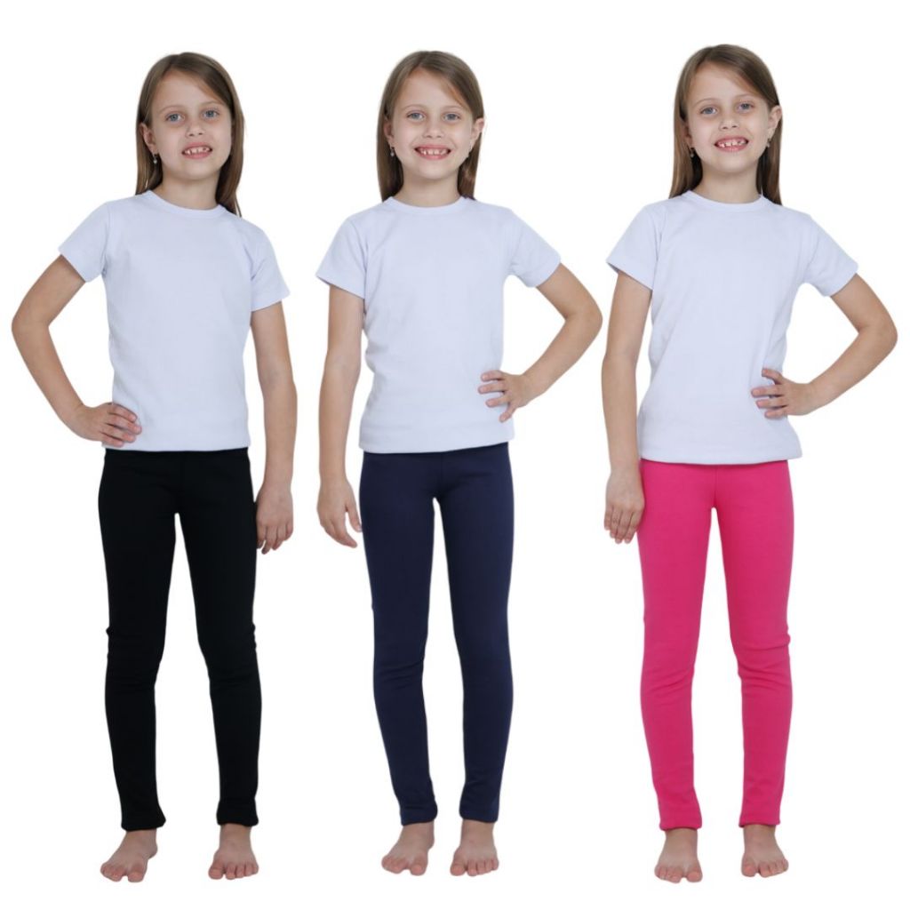 Kit de 3 Calças Leggings de Ribana Infantil Para Meninas 1 ao 14 Anos