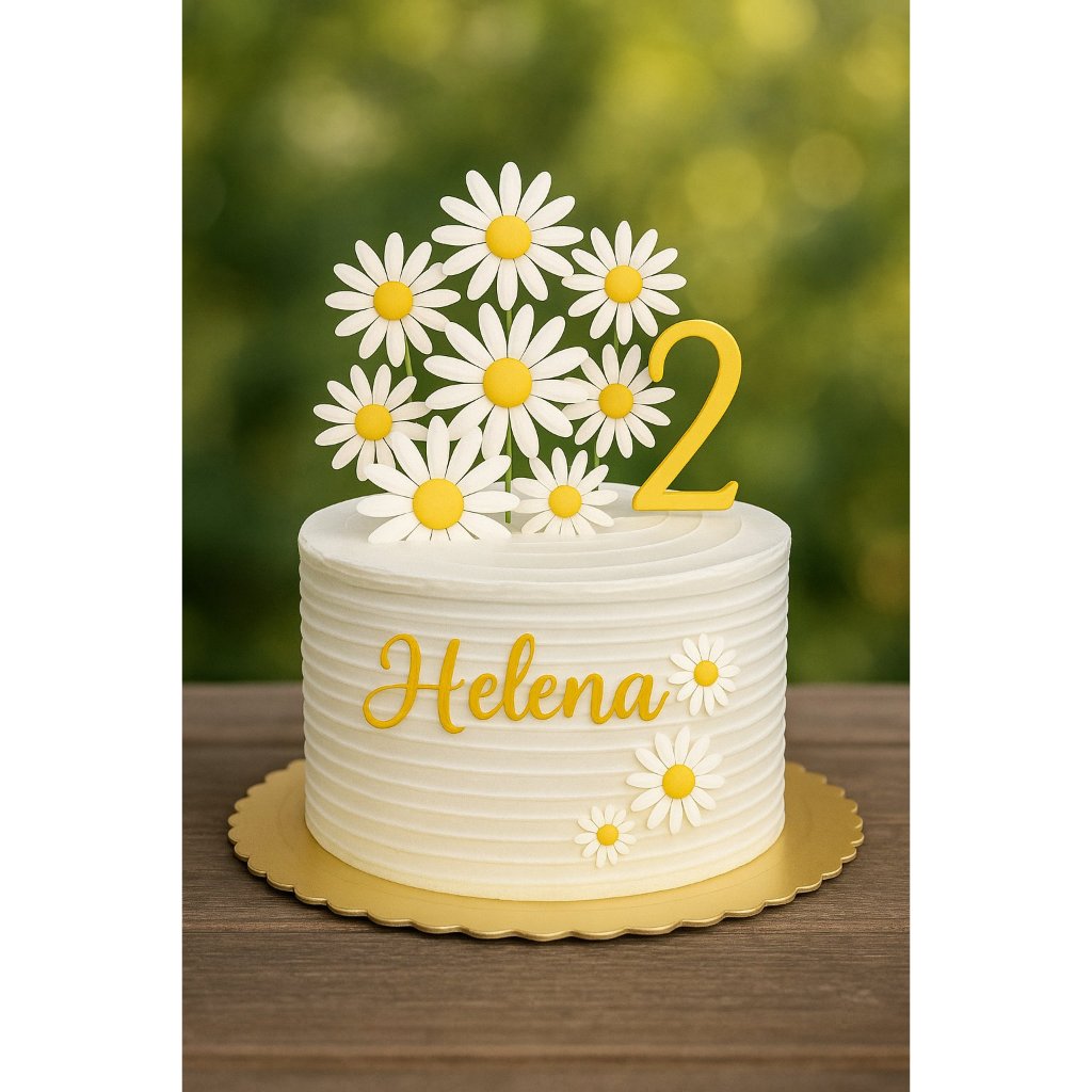 TOPO DE BOLO MARGARIDAS PERSONALIZADO em Oferta na Shopee