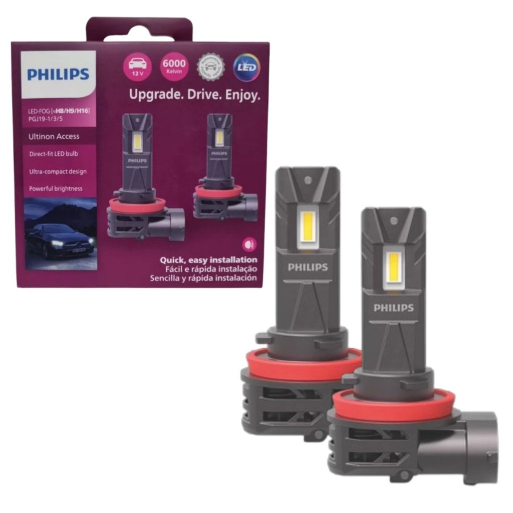PAR DE LÂMPADA LED PHILIPS ULTINON ACCESS FOG H8/H9/H16 FAROL NEBLINA LUZ BRANCA 6000K 12V em Oferta na Shopee