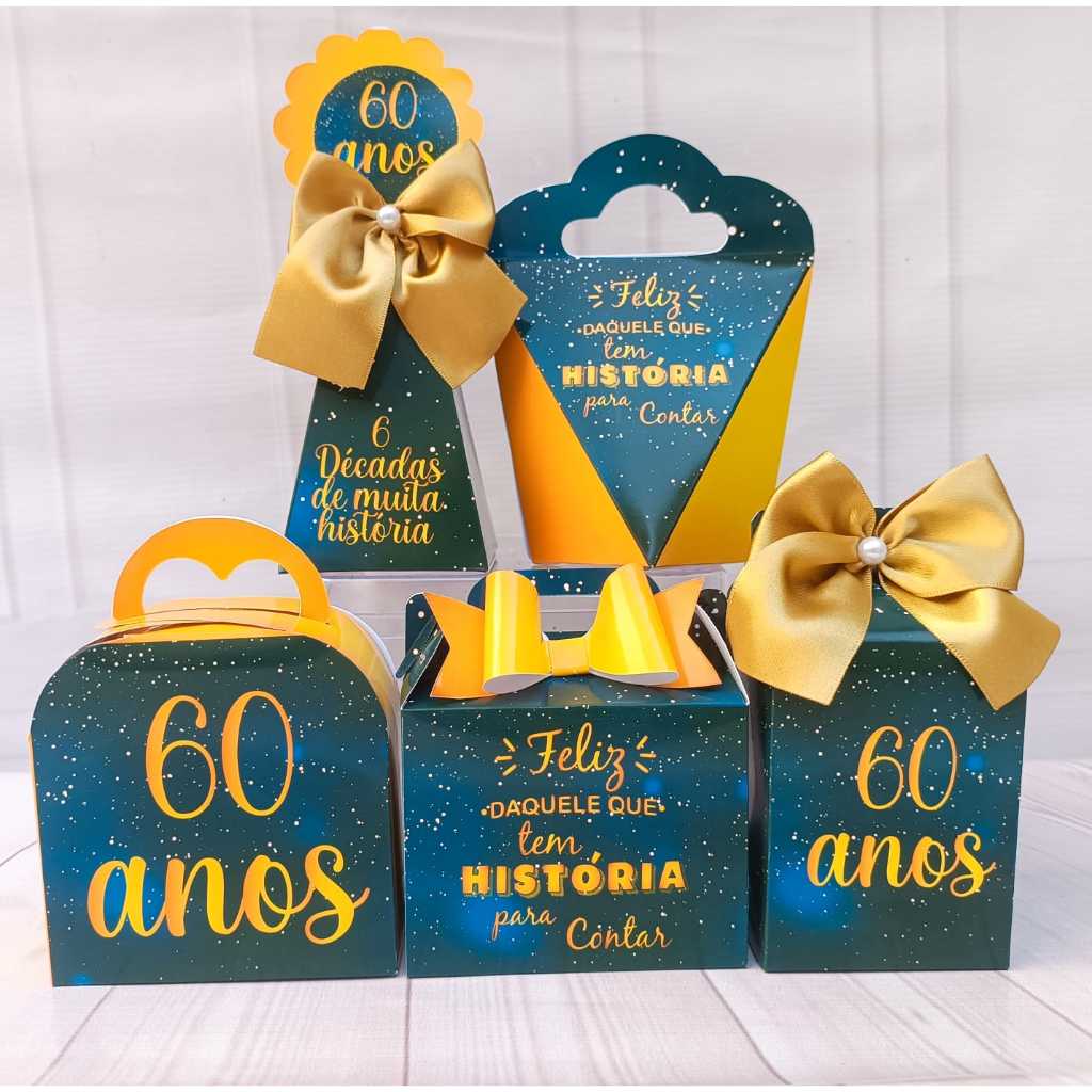 20 Caixinhas 60 anos - Caixinhas para decoração lembrancinha de aniversário infantil - Pegue e Monte