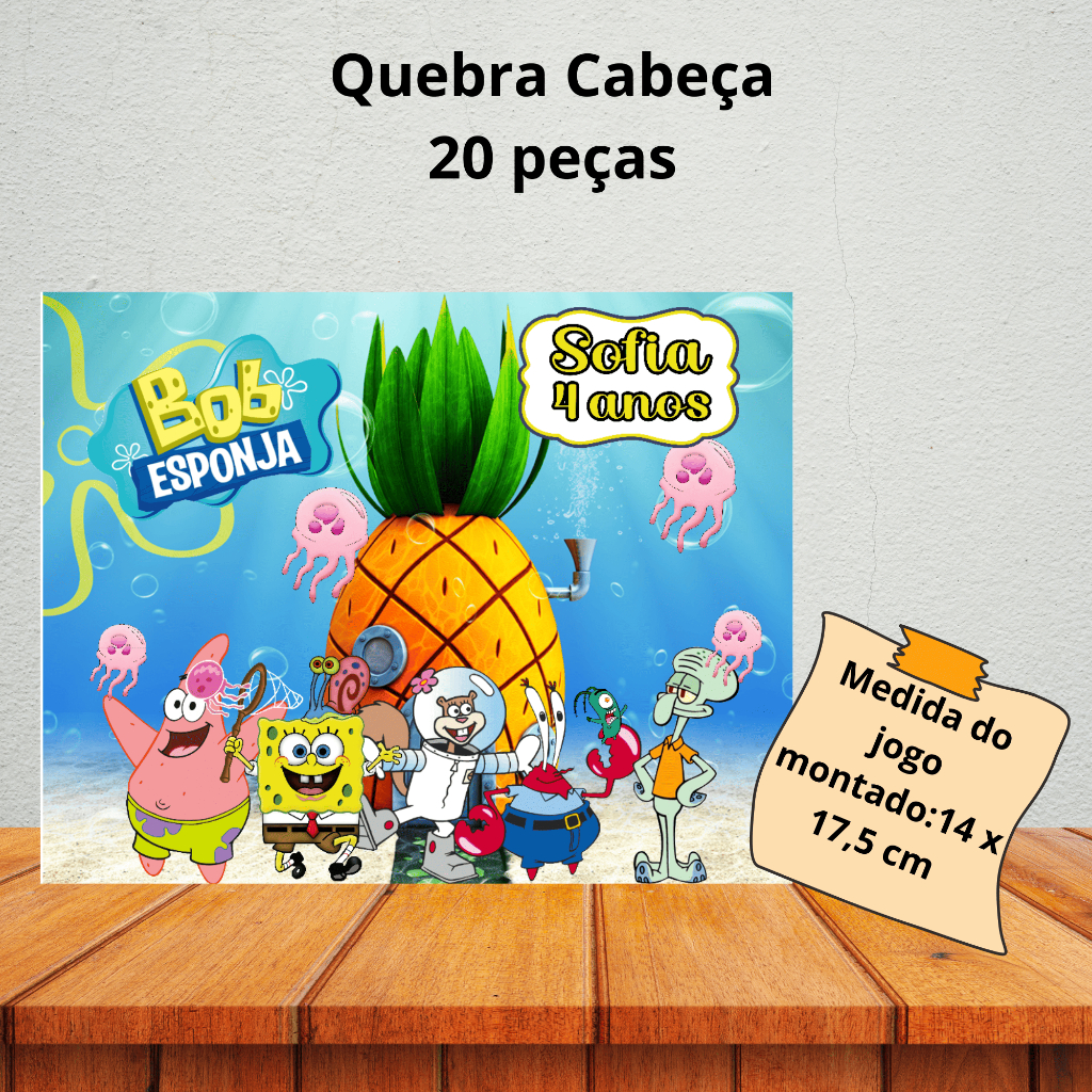 Quebra Cabeça, Lembrancinha Personalizadas para festas, jogo de montar com caixinha - BOB ESPONJA