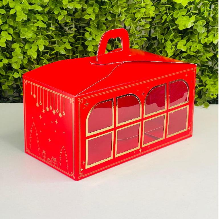 10 Caixas para 02 Mini Panetone c/ Visor e Alça Natal Luz Presente Caneca Bolo Encomenda C5702 Ideia