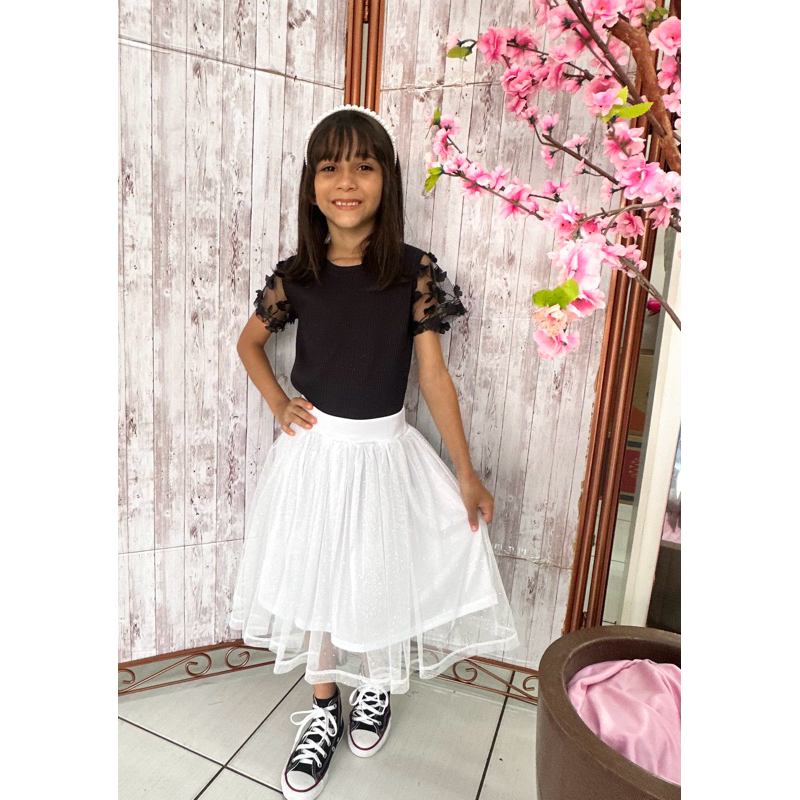 Com Saia Tutu Legging Saia Infantil Saia Tule Infantil Preta Em