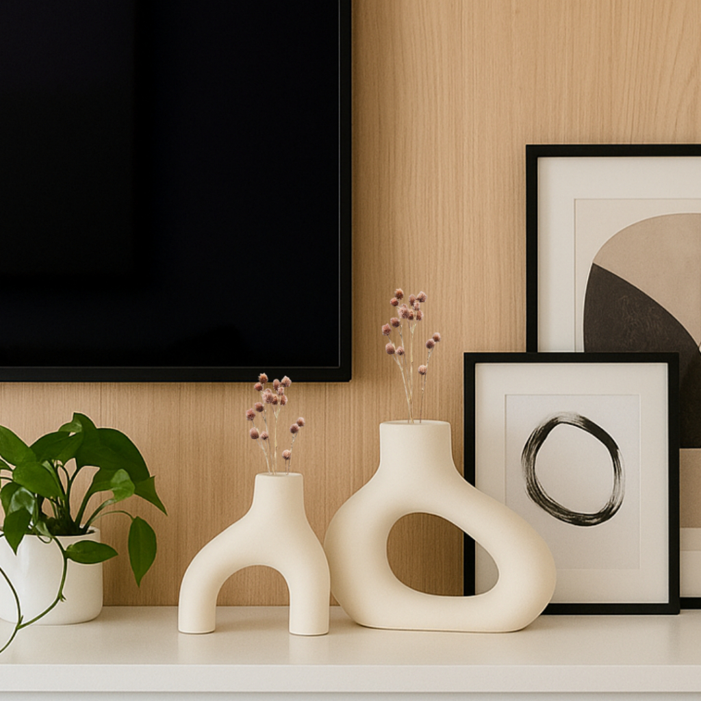 Kit Vaso Boho Minimalista Moderno Nórdico Rústico Escultura 2pçs