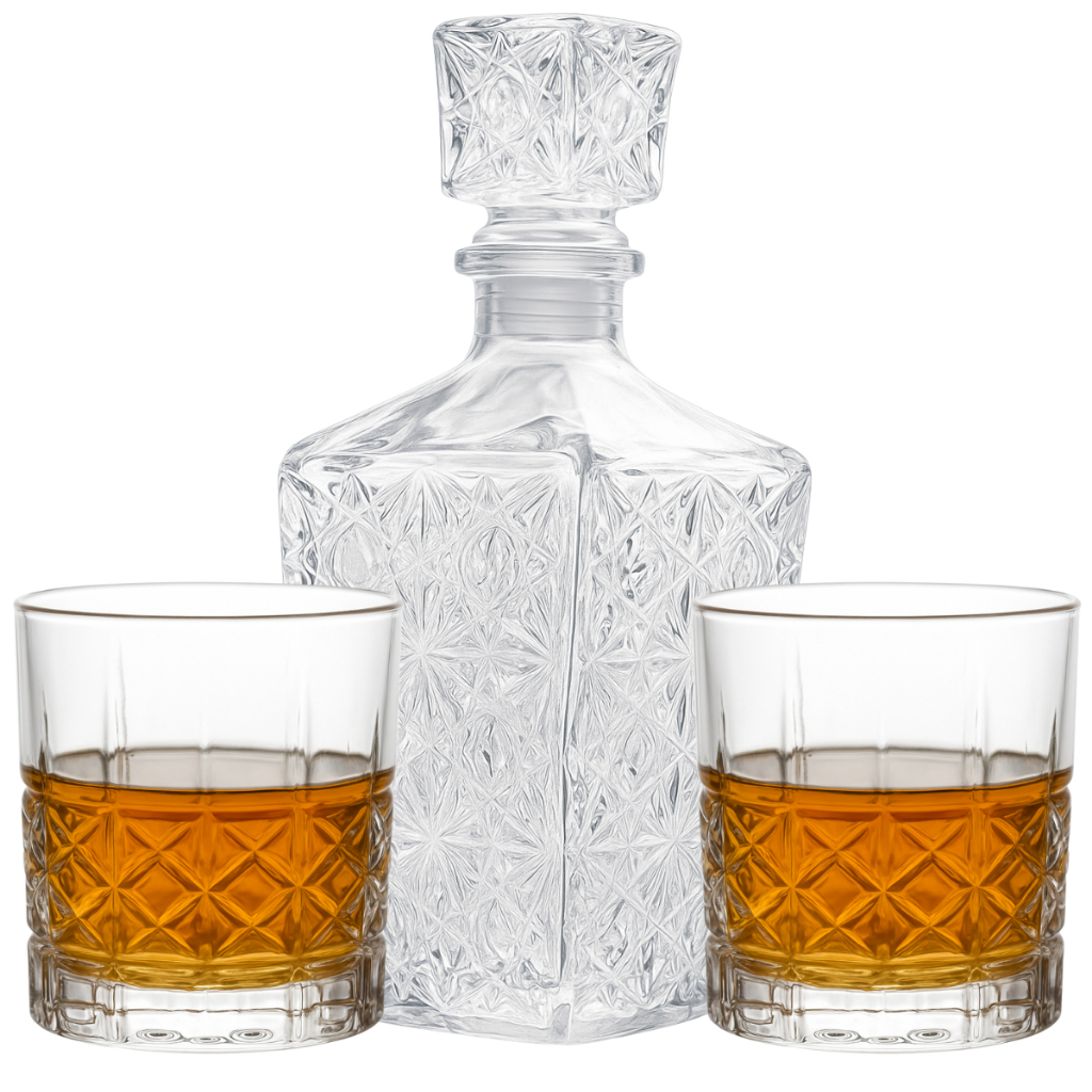 Kit Licoreira Garrafa De Vidro Para Whisky 2 Copos De Whisky Mini Bar Em Casa Decoração Uisque