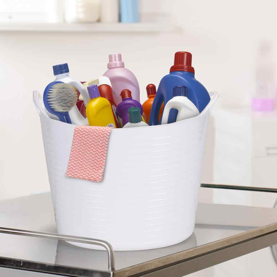 Cesto Balde Organizador Bagunça Brinquedos Roupa Suja Lavanderia Flexível 42 Litros Branco Com Alças