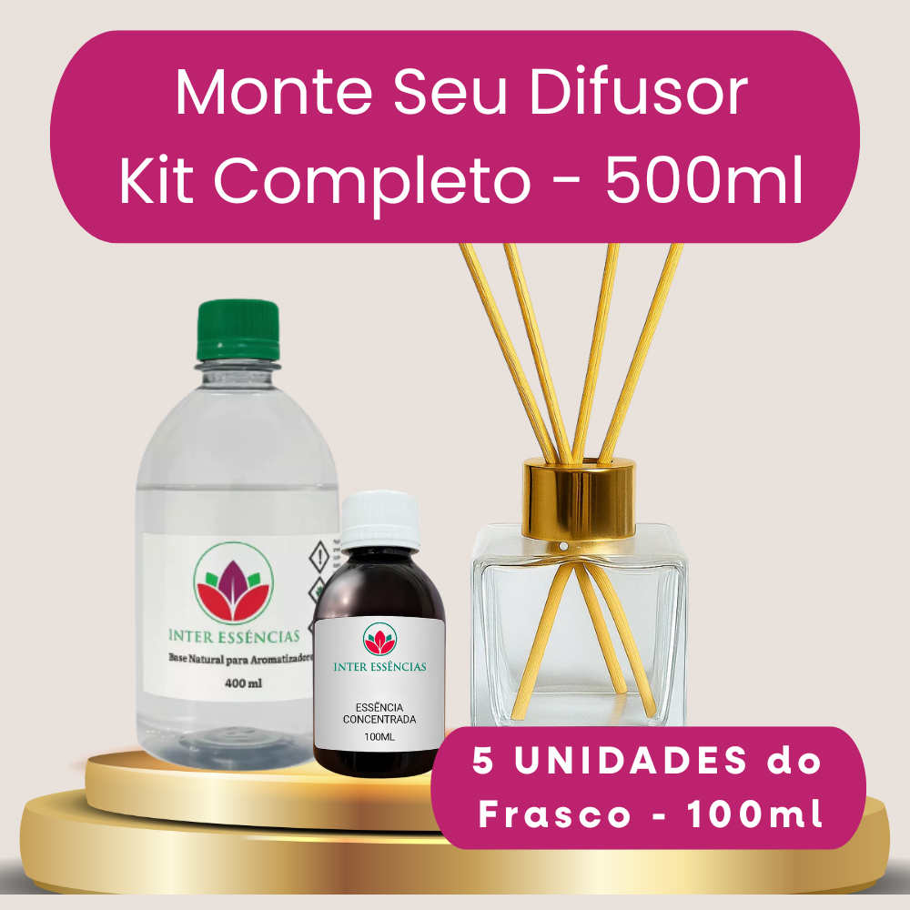 Kit Aromatizador de Ambiente 5 Cubos 100ml - Vidro + Essencia + Base - Faça você mesmo - Cha Branco