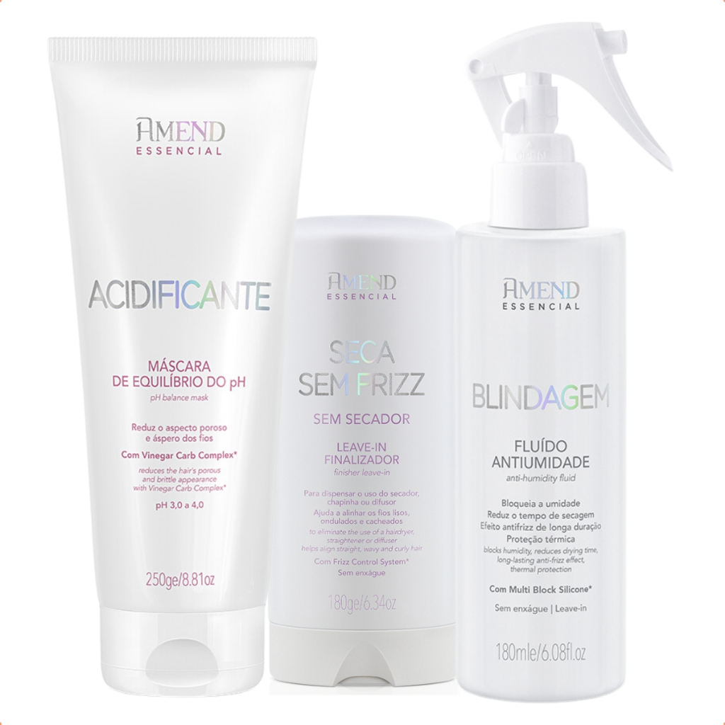 Linha Amend Essencial - Leave-in Seca Frizz - Máscara Acidificante 250ml