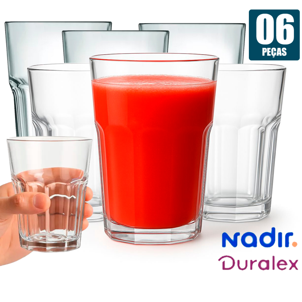 Kit 06 Copos Long Drink Nadir Bristol Design Canelado Multiuso Água Suco Bar Buffet Vidro Reforçado