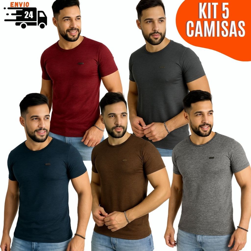 Kit 5 Camisetas Dry Fit Masculina Academia Camisa Malha Fria Fitness Treino Blusa Verão Manga Curta