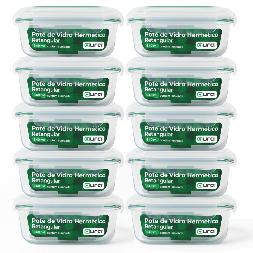 Conjunto 10 Potes 640ml Vidro Hermético Borossilicato 4 Travas Marmita