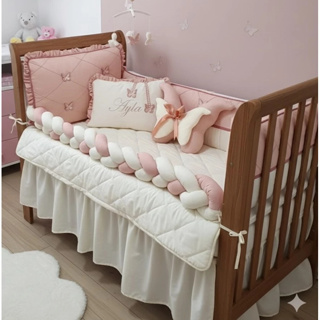 Kit Berço Americano 10 peças trança/rolinho meninas rose blush/nervuras/ BORBOLETA DE ASA em Oferta na Shopee