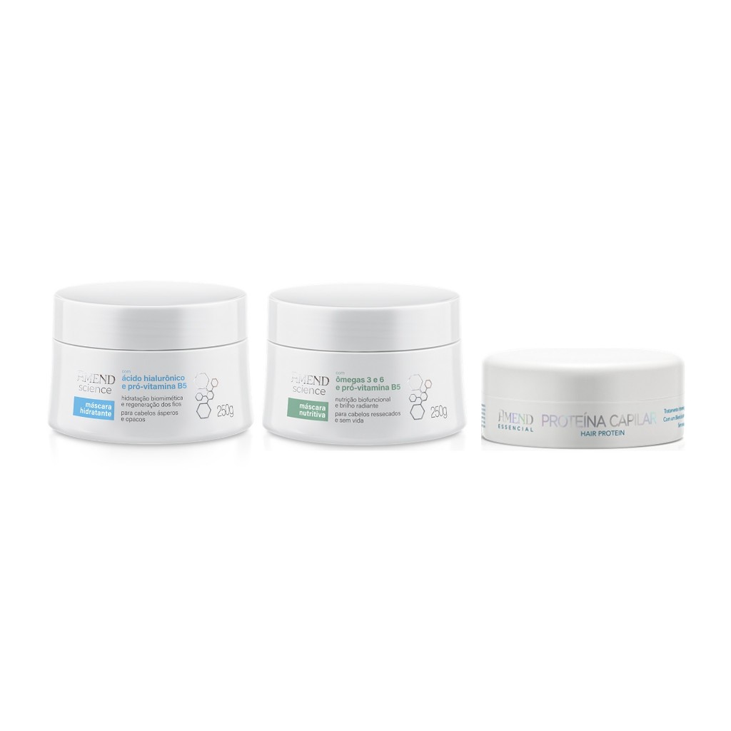 Amend Kit Science Máscaras Nutritiva, Hidratante 250g + Proteína Capilar 100g