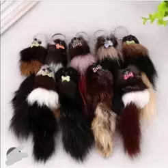 Chaveiro pompom de pelo de raposa de 12cm, chaveiro pendurado em carro com pingente prateado