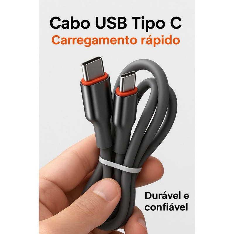 Cabo USB Tipo C para Tipo C 120W Silicone Carregamento Rápido 1m