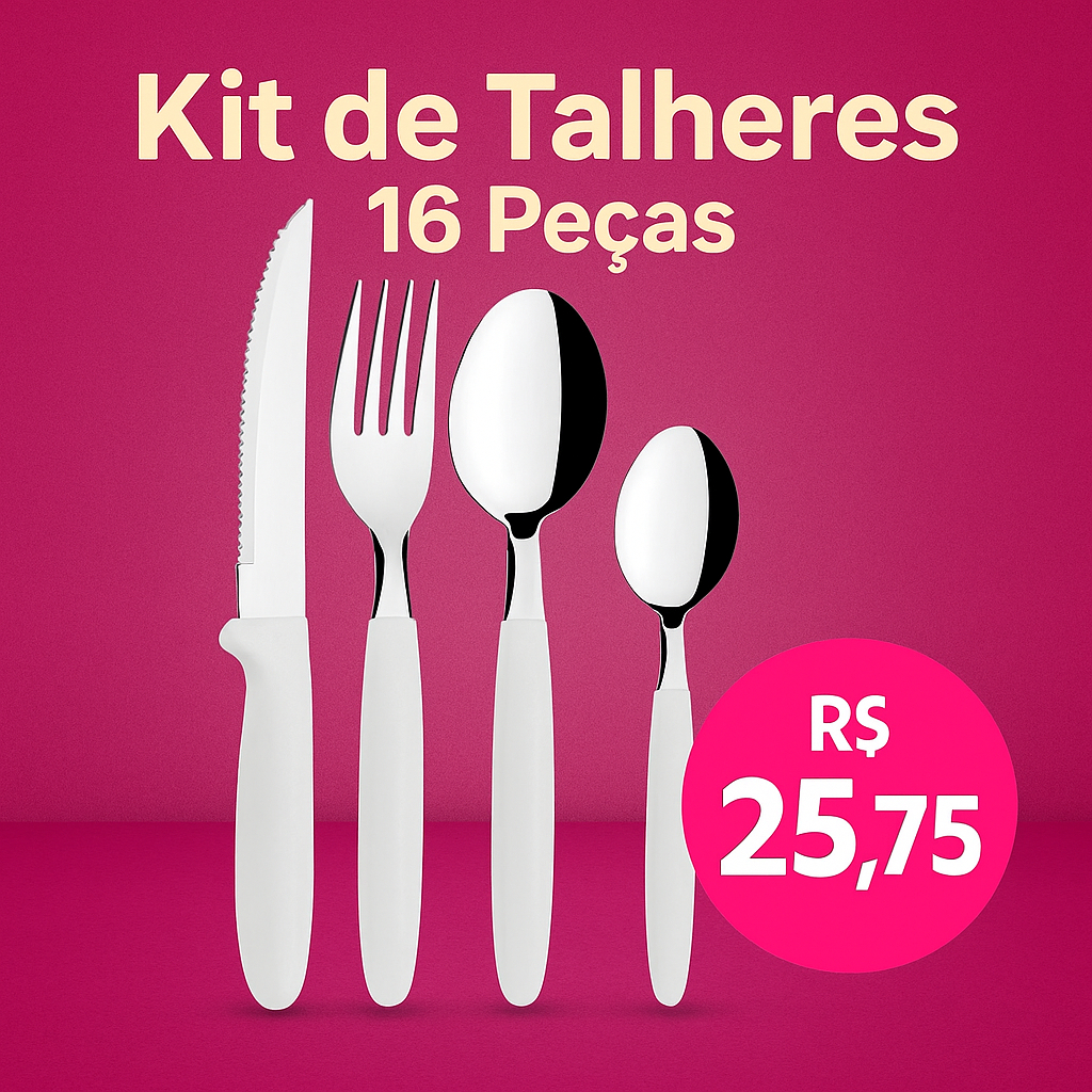 Jogo de talheres em Aço Inox  Faqueiro Cozinha 16 Peças Faca de Mesa  Garfo Colher Sopa Colher Chá