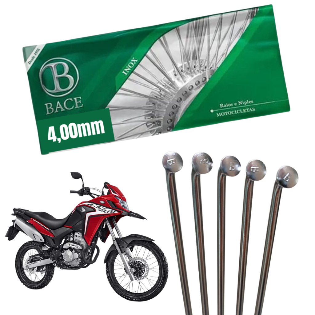 Jogo Kit Raio Bace 4,0mm XRE 300 NOVA SAHARA 300 XR TORNADO 300 Aço Inox Dianteiro E Traseiro
