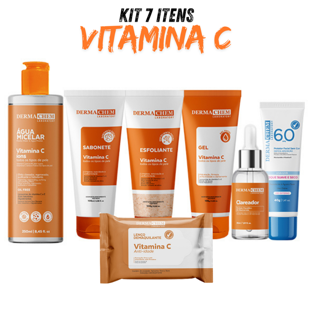 Kit Skin Care Clareador Facial Vitamina C para Manchas, Melasma e Anti-idade Sérum, Sabonete, Água Micelar Gel