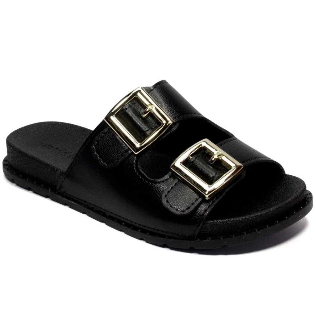 Sandália Rasteira Chinelo Slide Infantil Menina Molekinha Original Napa Preto Fivela  2341.126