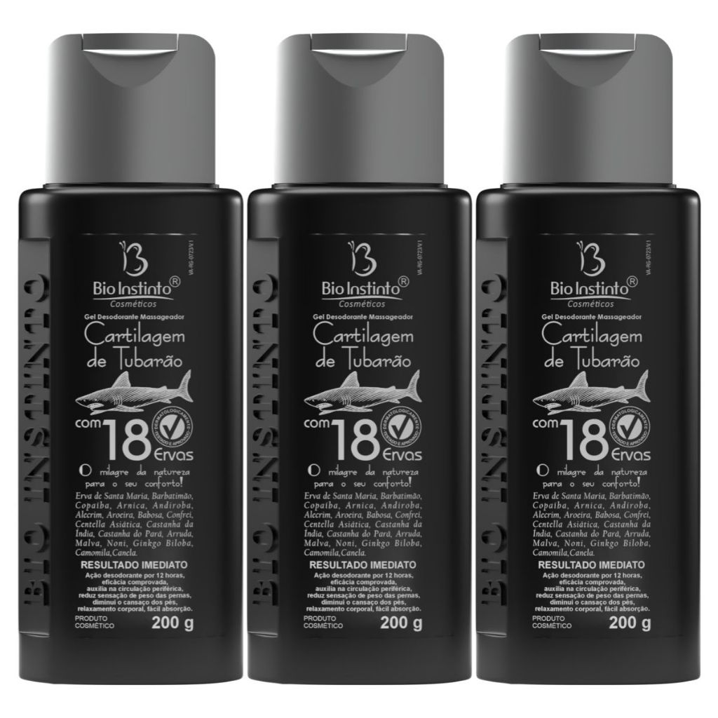 Gel Desodorante Massageador Cartilagem de Tubarao 18 Ervas 200G Bio Instinto