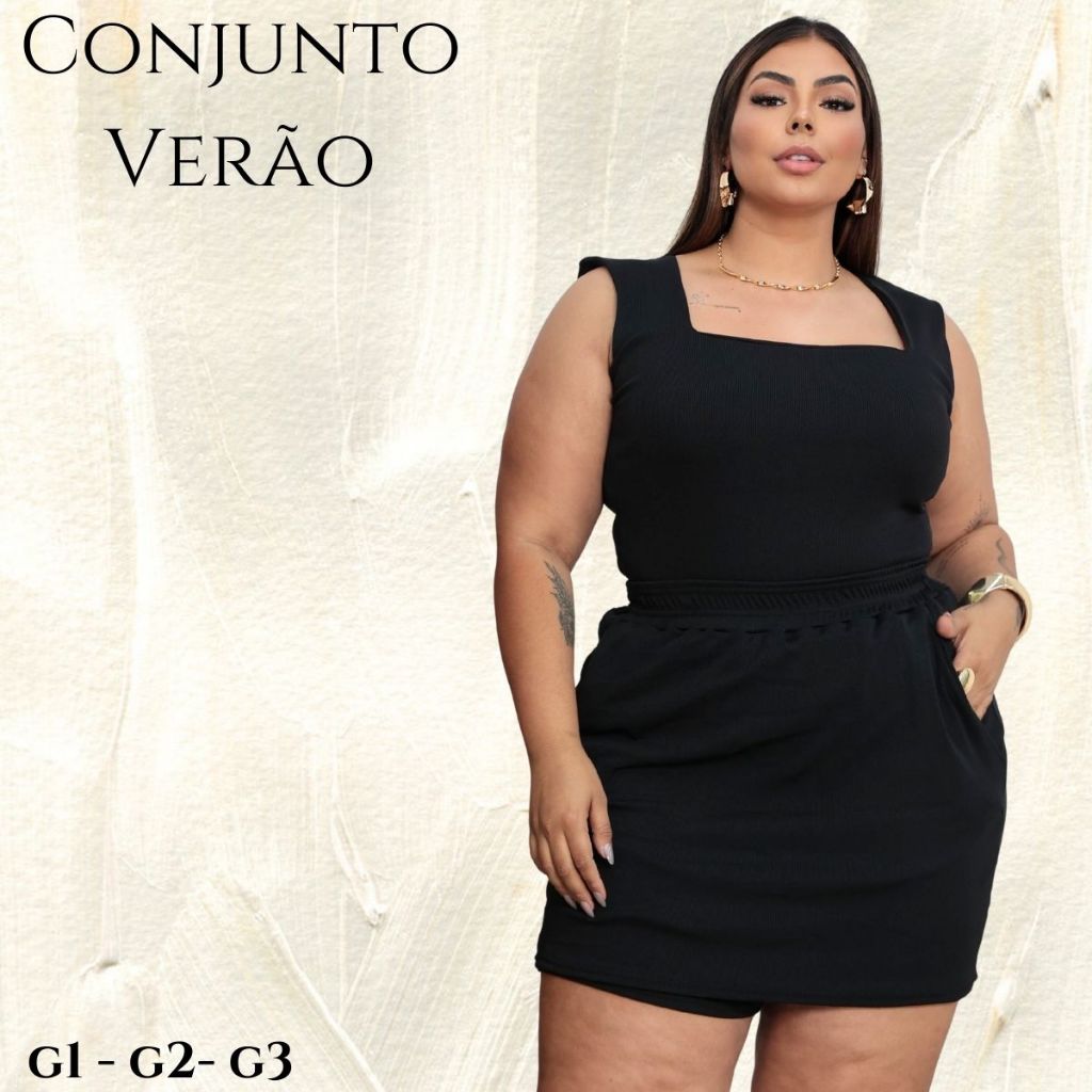 Conjunto Verão Plus Size Feminino Versátil Festa Casual Elegante Short saia + Regata em Oferta na Shopee