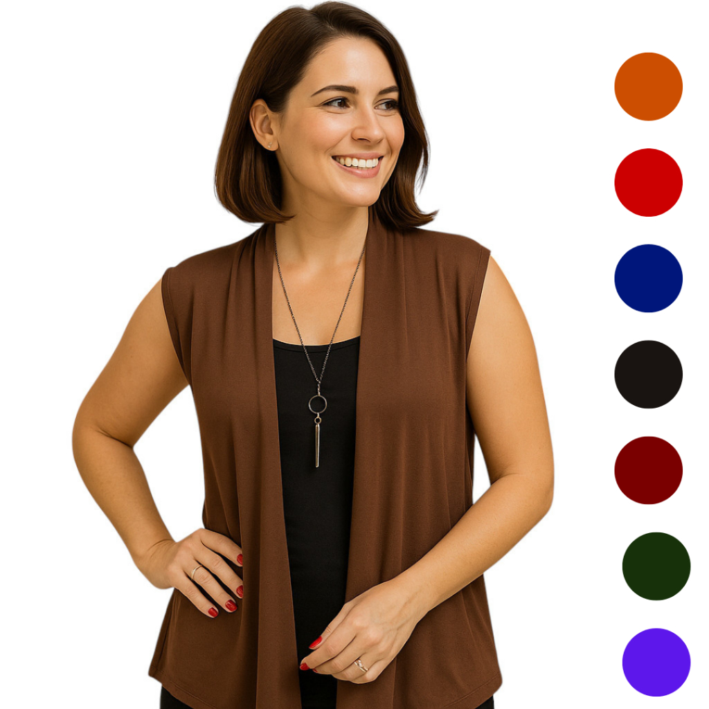 Colete Feminino Elegante Aberto Gola Transpassada em Viscolycra em Oferta na Shopee