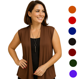 Colete Feminino Elegante Aberto Gola Transpassada em Viscolycra em Oferta na Shopee